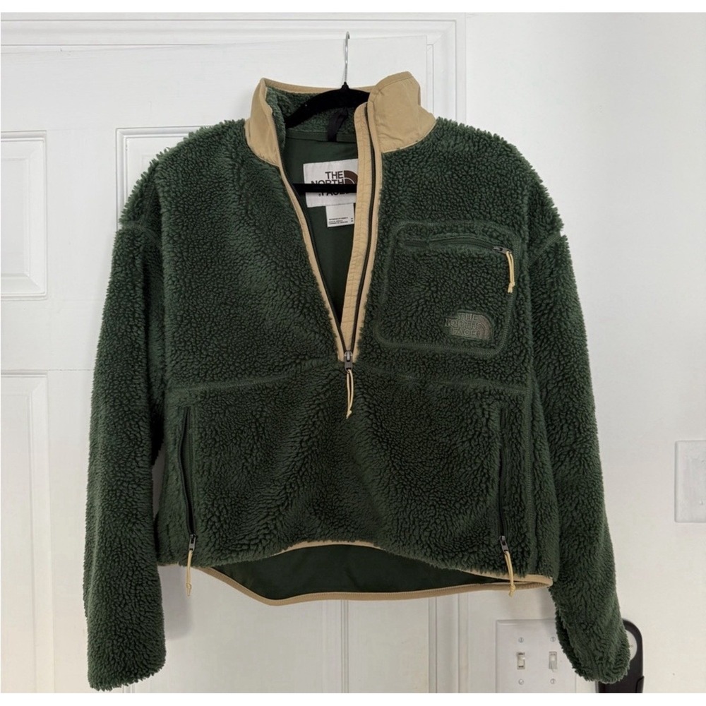 NWOT The North Face Women's Pullover 1/2 Zip L Hunter Green/Tan Trim Front TNF